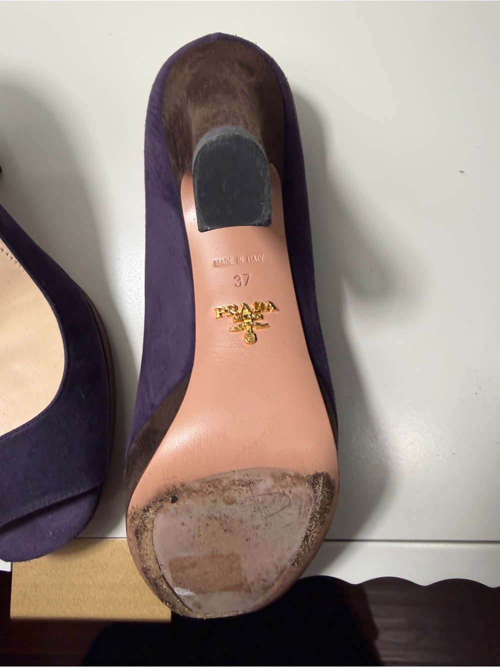 Prada Deep Purple Peep-Toe Platform Pumps - Picture 3 of 6